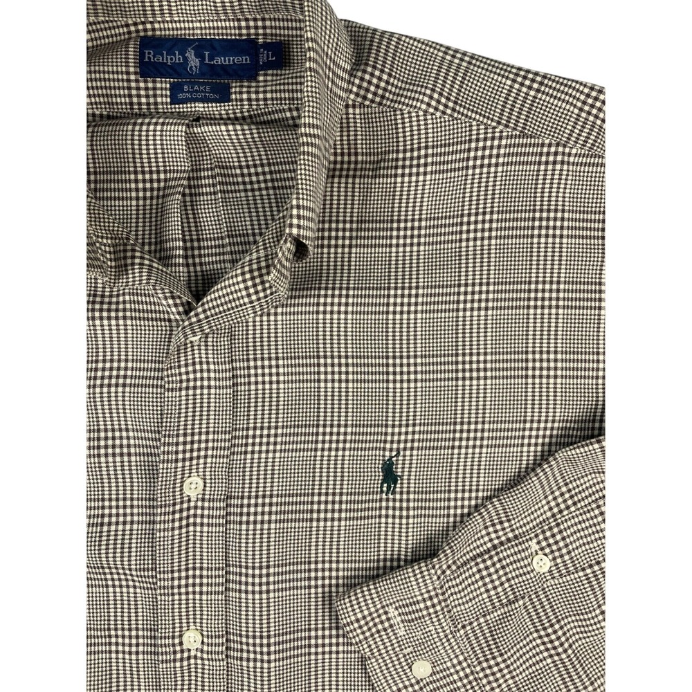 Ralph Lauren Shirt Mens L Blake Brown Plaid Button Down Cotton Long Sleeve